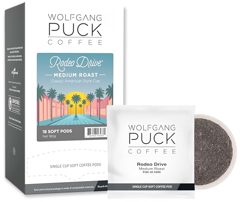 Wolfgang Puck Coffee, Rodeo Drive, 9.5 Gram Soft Pods, 18 Count (Pack of 6)
