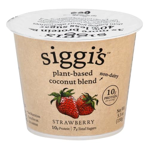 siggis Plant-Based Coconut Blend, Strawberry, 5.3 oz. Cup - Single Serving Dairy Free Snack, More Protein Than Sugar