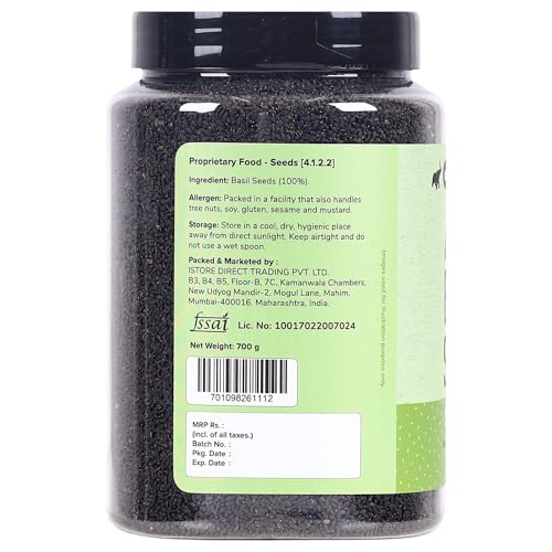 Urban Platter Basil Seeds Jar | 24.69 Oz (700G) | Tukmaria, Sabja Seeds | Rich In Fibre | Natural Cooling Superfood | Perfect For Falooda, Drinks, Smoothies & Desserts