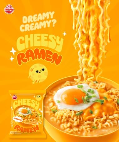 Cheesy Ramen - Cheddar Soup Ramen | Mild Kick, Creamy & Savory Korean Noodles | 3.92 oz (Pack of 4)