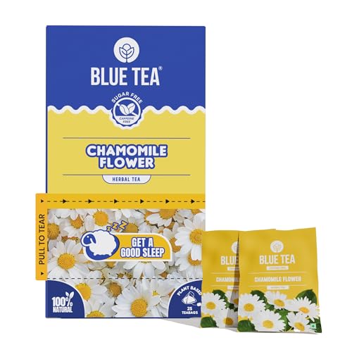 Blue Tea - Chamomile Tea For Sleep - 25 Tea Bags - Plant Based | Sleep & Relaxation | Energy Blend Free - Flower Based - Herbal Tea - Non-Gmo | Single Tear Tea Box | Easy Pull Sachets
