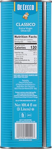 De Cecco Extra Virgin Olive Oil, Classico, Cold Extraction, Great For Cooking & Smooth Taste, 101.4 Fl Oz