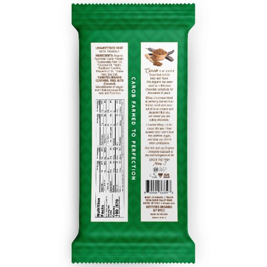 Missy Js Organic Carob Dark Delights Candy Bar, Unsweetened Mint, Keto, Vegan, Gluten-Free, 3 Oz, Pack of 6