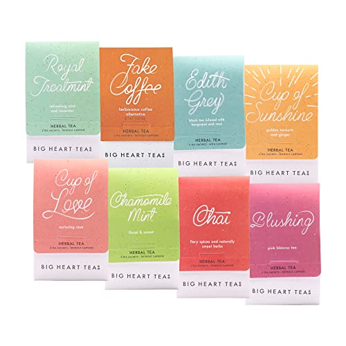 Big Heart Tea Co. Tea Bags Sampler Set - Certified Organic, Ayurvedic Herbal Tea - Small Batch Ground Herbs, Florals, Spices In