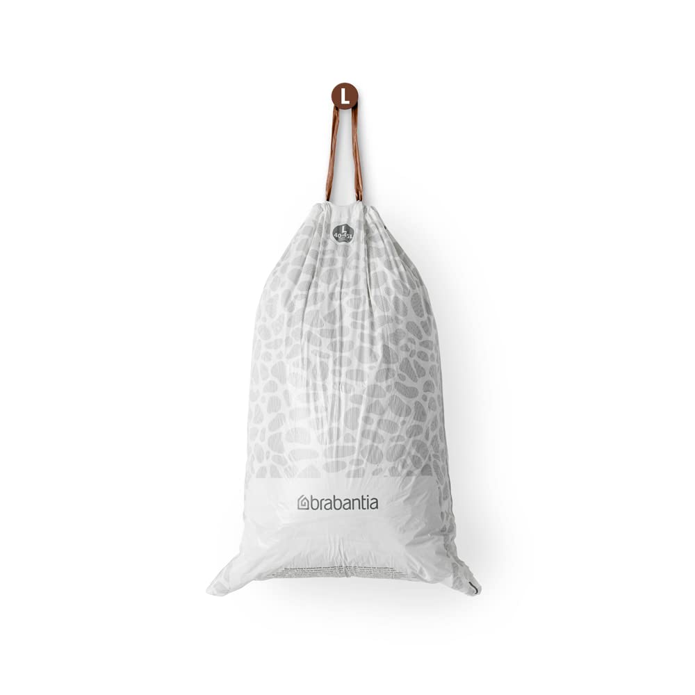 Brabantia Perfectfit Trash Bags (Size L/10.6-12 Gal) Thick Plastic Trash Can Liners With Drawstring Handles (40 Bags)