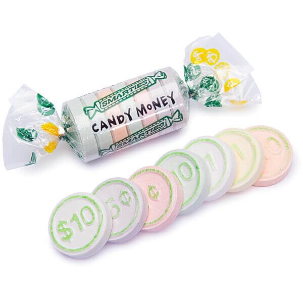 LYZAS SWEETS &   Smarties Candy Money - Assorted Fruit Flavored Coins - Gift Pack of 2, 5 oz. Bags