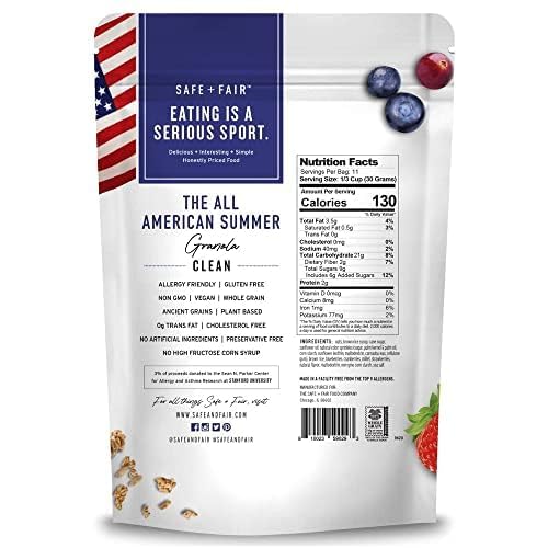 Safe + Fair All American Granola - Gluten-Free & Vegan Snack - Whole Grain Oats With Real Strawberries, Blueberries, And Cranber