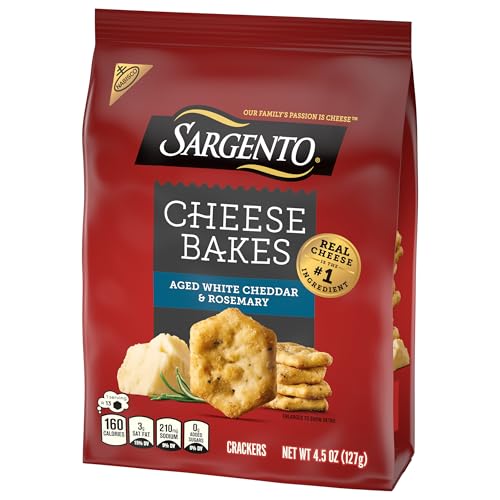 Sargento Cheese Bakes Aged White Cheddar and Rosemary Crackers, Cheese Crackers, Lunch Snacks, 4.5 oz
