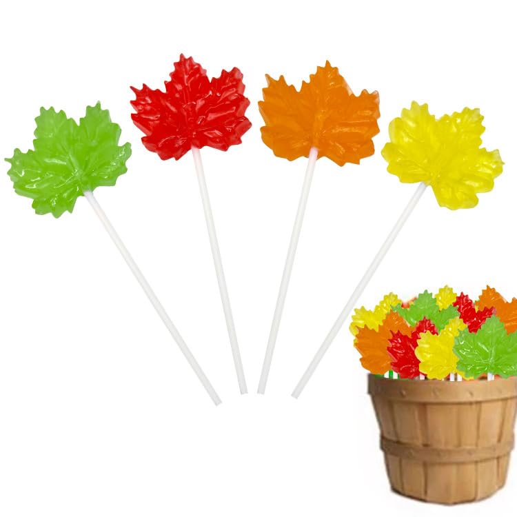 Maple Leaf Candy Lollipops - 24 Fall Suckers Individually Wrapped Bulk (24 Count, Grapefruit, Lemon, Apple, Maple Cinnamon)