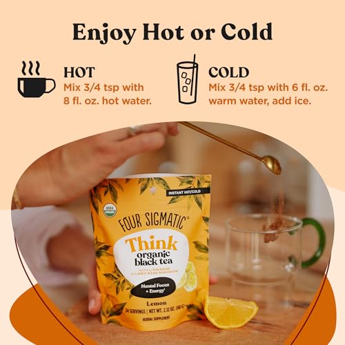 Four Sigmatic Think Organic Black Tea | Instant Organic Lemon Tea W/Lion'S Mane & L-Theanine For Mental Clarity & Focus | Organi