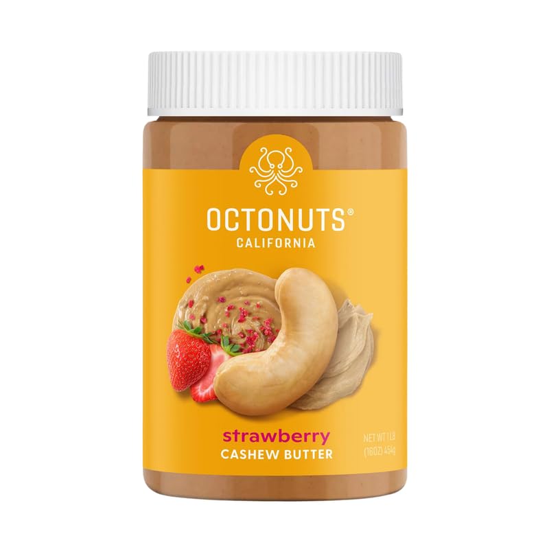 Octonuts Strawberry Cashew Butter - 16 oz, Gluten Free, Vegan, Non-GMO Nut Butter, No Soy, No Dairy, No Peanuts, No Palm Oil - C