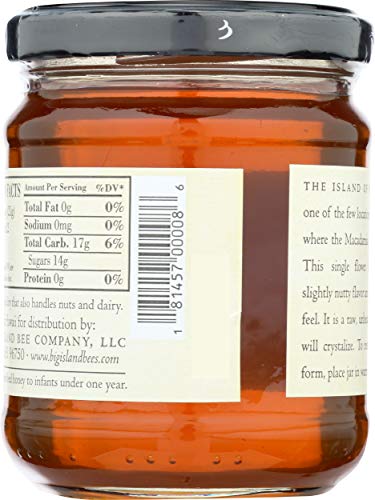 Unheated, Pure, Raw Macadamia Nut Blossom Hawaiian Honey, Single Floral Variety by Big Island Bees (9 oz Glass Jar)