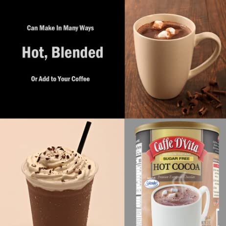 Caffe Dvita Sugar Free Hot Cocoa Mix - Sugar Free Hot Chocolate Mix, Gluten Free, Low Fat, No Cholesterol, No Hydrogenated Oils,