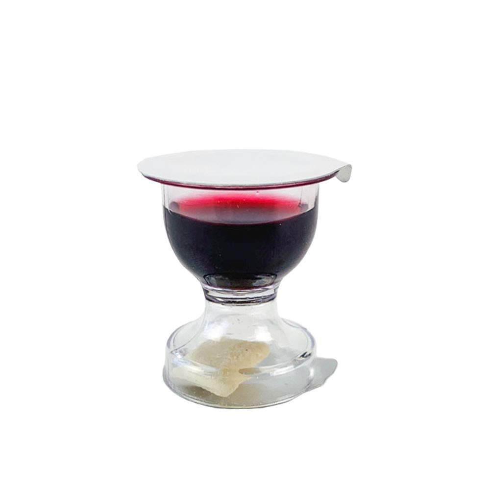 TrueVine Chalice Communion Cups and Wafer Set - Prefilled with Unleavened Bread & G  Juice - 6 Count - Red