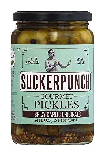 SUCKERPUNCH Gourmet Spicy Garlic Pickle Chips, Spicy Garlic Chips, 24 Fl Oz (Pack of 2), 48 Ounce