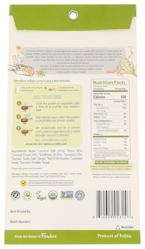 Food Earth Indian Simmer Sauce - Fish Curry - Organic, Vegan, Gluten-Free, Gmo-Free - Microwavable Cooking Sauce - 12 Pouches (5