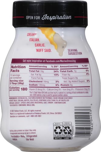 Marie's Creamy Italian Garlic Dressing, 12 oz - Savory Flavor for Salads and Dipping, Perfect for Gourmet Cooking