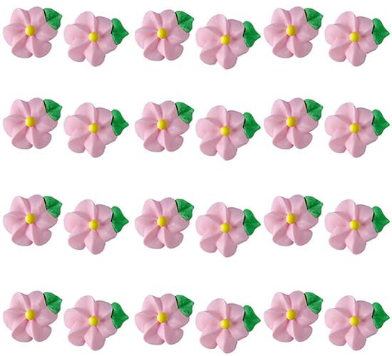 OCREME Royal Icing Sugar Flowers Set of 24 - 1/2 Inch Pink Edible Decorations for Cakes and Cupcakes