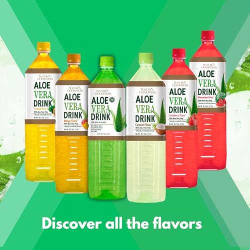 Natures Goodness Aloe Vera Drink With Pulp Pineapple Flavor -12 Pack Case - 50.7 Fl Oz (1.5 L) Each - Total 18 Liters - Refreshing Beverage With Real Aloe Vera Juice