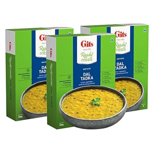 Gits Ready To Eat Dal Tadka, Pure Veg Heat And Eat Indian Meal, Microwaveable, 1200G (Pack Of 4 X 300G Each)