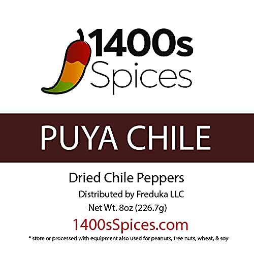 8Oz Puya Dried Whole Chile Peppers, Pulla Chili Seco Pods For Authentic Mexican Food, Heat-Sealed Resealable Bag By 1400S Spices