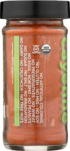 Spicely Organic Cayenne Pepper Powder, 1.6 Ounce Jar, Certified Gluten Free, Spicy Seasoning for Cooking and Baking