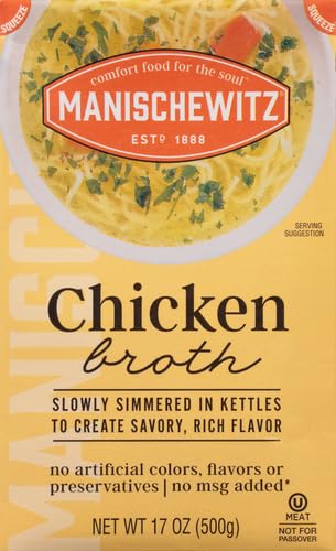 Manischewitz Chicken Aseptic Broth, Kosher, No Msg Added, 17 Ounces (Pack Of 12)