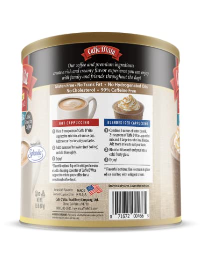 Caffe DVita Sugar Free French Vanilla Cappuccino Instant Coffee Powder Mix, 24 Ounce Can, Gluten Free, 99% Caffeine Free