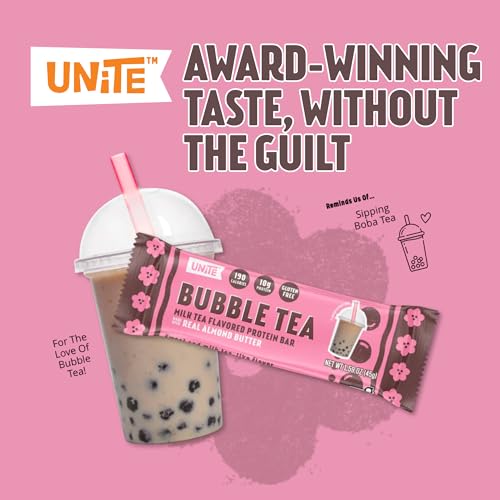 UNiTE Bubble Tea Protein Bars, 10g Protein, Gluten & Soy Free, 12 Count, Almond Butter, Portable Snack