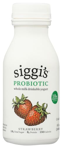 siggis Probiotic Drinkable Whole Milk Yogurt, Strawberry, 8 oz. - Single Serving, Only 5 Ingredients