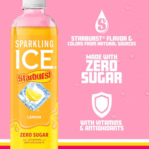 Sparkling Ice STARBURST Lemon, Zero Sugar Flavored Sparkling Water, with Vitamins and Antioxidants, Low Calorie Beverage, 17 fl
