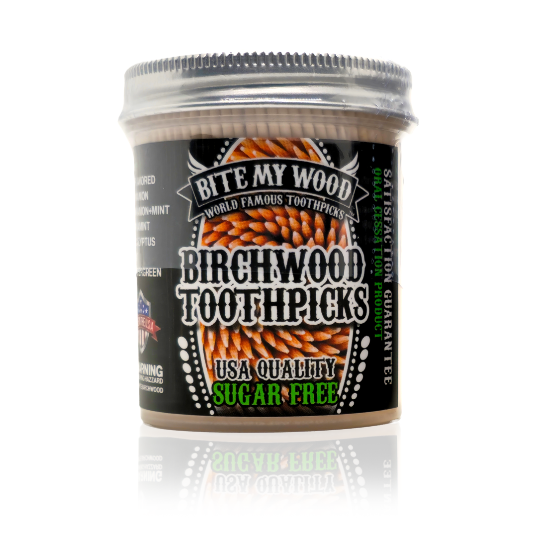 450 Qty BiteMyWood Unflavored Double Point Birchwood Toothpicks DP1 in Reusable Plastic Jar - USA Made