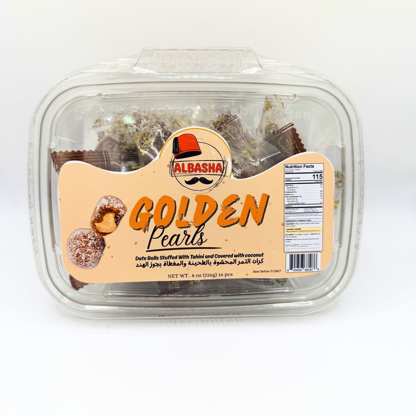 Golden Pearls Date Balls - Healthy Dessert Treats Stuffed With Tahini & Rolled In Coconut