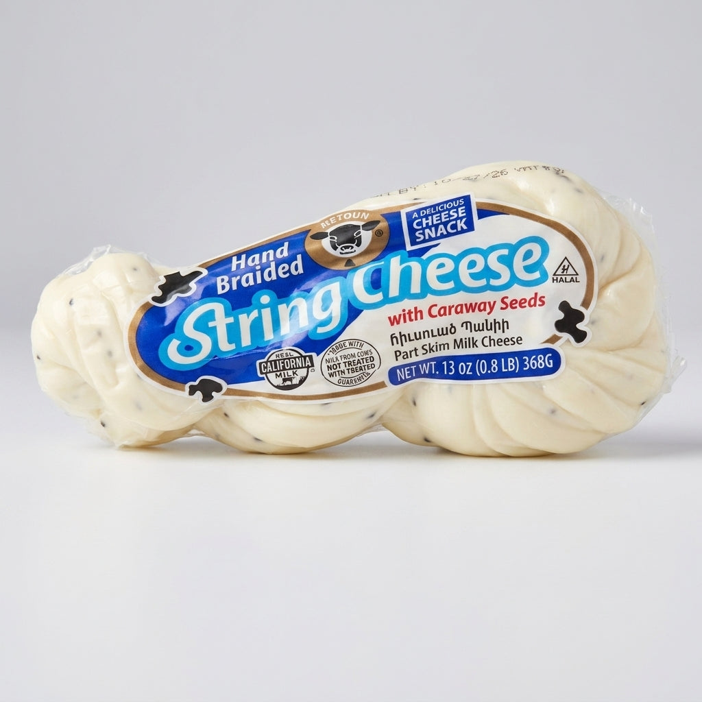 Hand Braided String Cheese with Caraway Seeds 13 oz - Halal Part Skim
