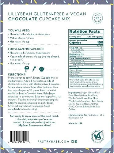 LillyBean Gluten Free Chocolate Cupcake Mix - Dairy & Soy Free, Vegan - 13 oz