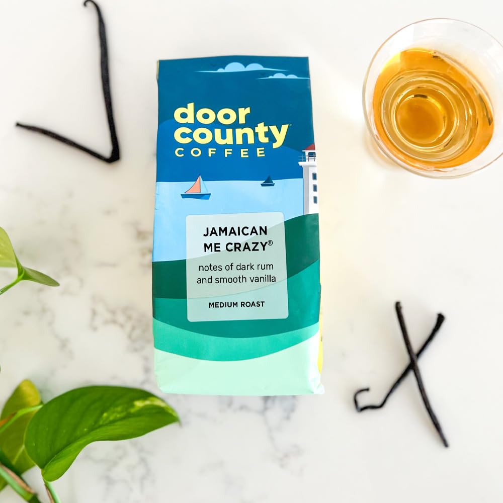 Door County Coffee Jamaican Me Crazy Flavored Whole Bean Coffee - Medium Roast - 10 oz Bag - 100% Specialty Arabica