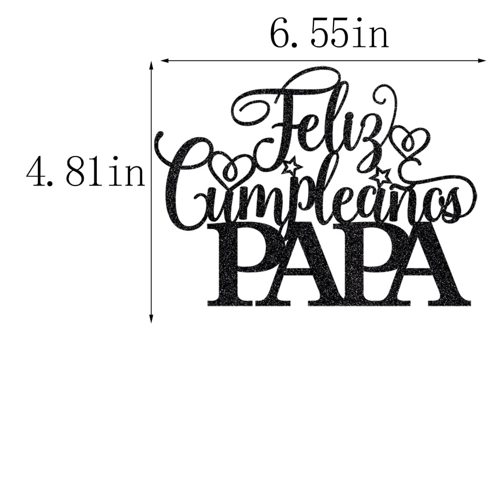 Keoysek Feliz Cumpleanos Papa Cake Topper For Father'S Day Party Decor, Black Glitter Happy Birthday Father Cake Topper, Spanish