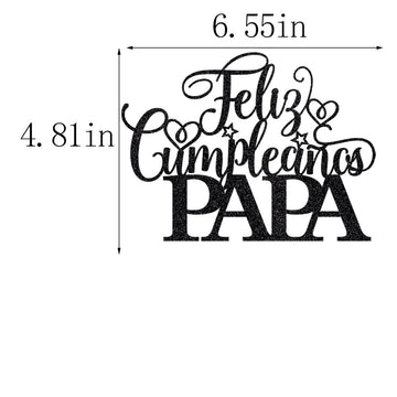 Keoysek Feliz Cumpleanos Papa Cake Topper For Father'S Day Party Decor, Black Glitter Happy Birthday Father Cake Topper, Spanish