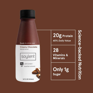 Soylent Creamy Chocolate Meal Replacement Shake, Ready-to-Drink Plant Based Protein Drink, Contains 20g Complete Vegan Protein a