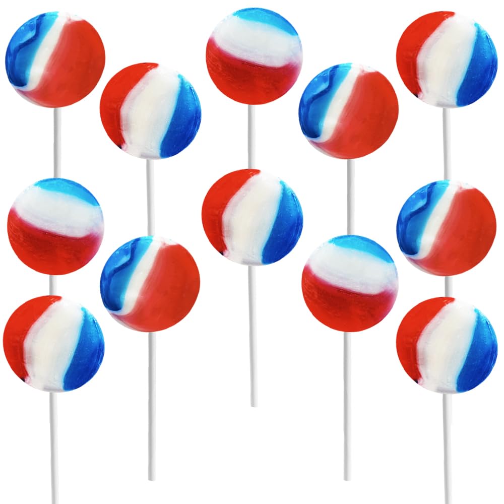 Fruidles Patriotic Striped Cherry Lollipops - Hard Candy  , Kosher Certified, Individually Wrapped - 300 Count, Red, White & Blue