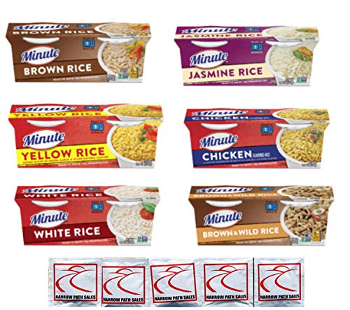 Minute Rice Ready to Serve Cups Variety Pack of 6 Different Flavors: White Rice, Yellow Rice, Brown Rice, Chicken Rice, Jasmine