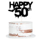 Qertesl Black Glitter Happy 50 Cake Topper, Happy 50Th Birthday Cake Decoration, Bat Halloween 50Th Birthday Party Cake Decorati
