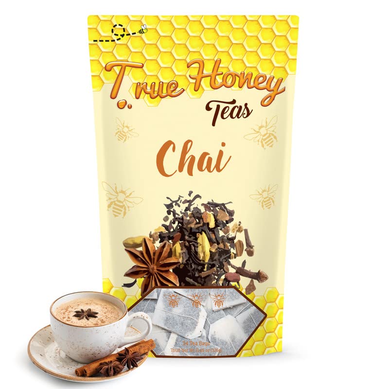 True Honey Chai Tea Bags - Providing Herbal Wellness - All Natural Organic Cinnamon, Clove, Coriander, Anise And Fennel Black -
