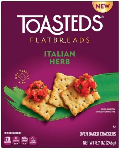 Generic Toasteds Italian Herb Flatbreads 2x 8.7oz Boxes. (Formerly Kellogg s Town House Flatbread Crisps).
