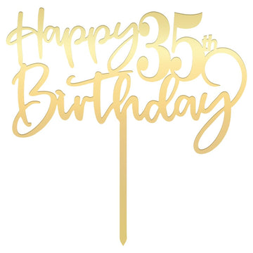 Bekaterea Happy 35Th Birthday Cake Topper, Mirrored Gold Acrylic Durable Party Decorations, Hello Years Old, Birthday, Decoratio