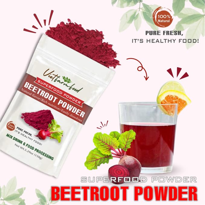 Beetroot Powder 5.29 Oz (150G) Vietfarmfood: Freeze-Dried Extracted From 100% Pure, Sugar-Free. Used To Mix Mixed Drinks Fresh F