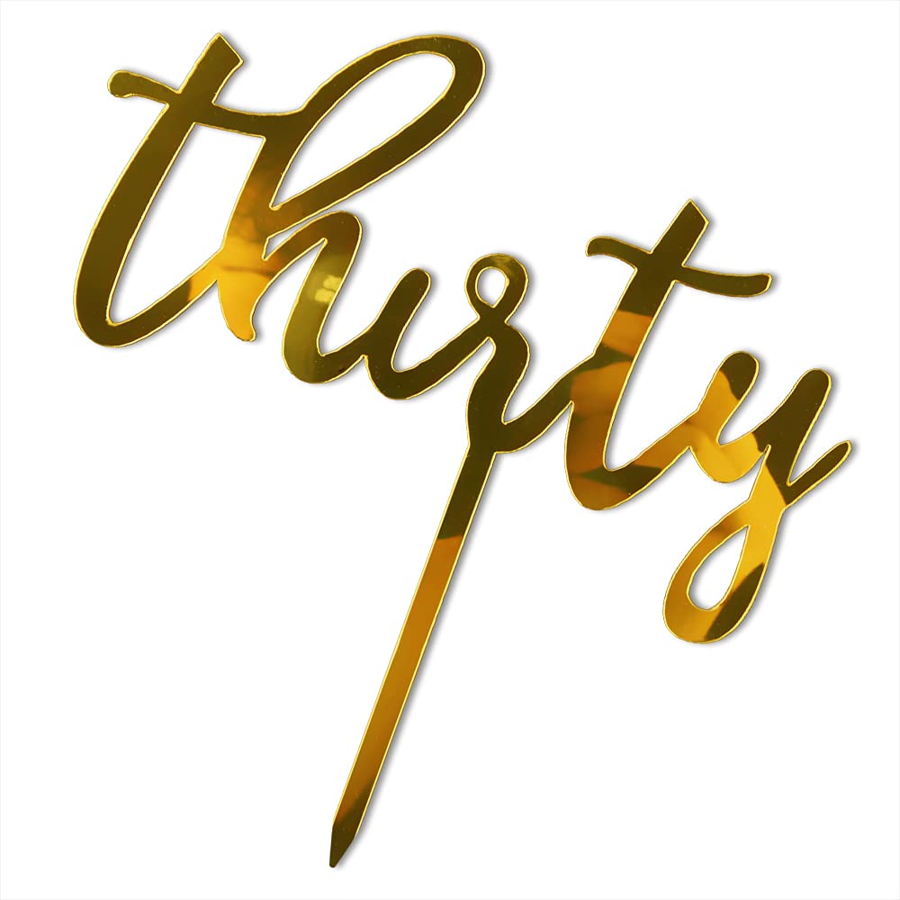 Qertesl Acrylic Thirty Cake Topper,30Th Birthday Cake Toppers, 30Th Anniversary Party Decorations Supplies- Double Sided Gold Gl