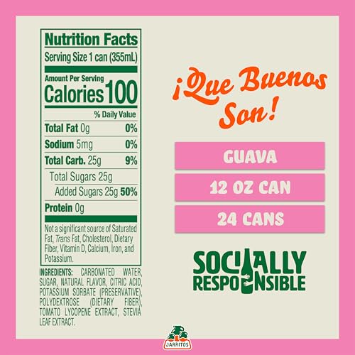 Jarritos - Mexican Soda Soft Drinks  Guava (12 oz  355ml) 24 Cans (3 Boxes of 8) - Made with Real Cane Sugar - 0g Fat - Made in Mexico - Natural Flavor Soda Pop - Party & BBQ Beverages