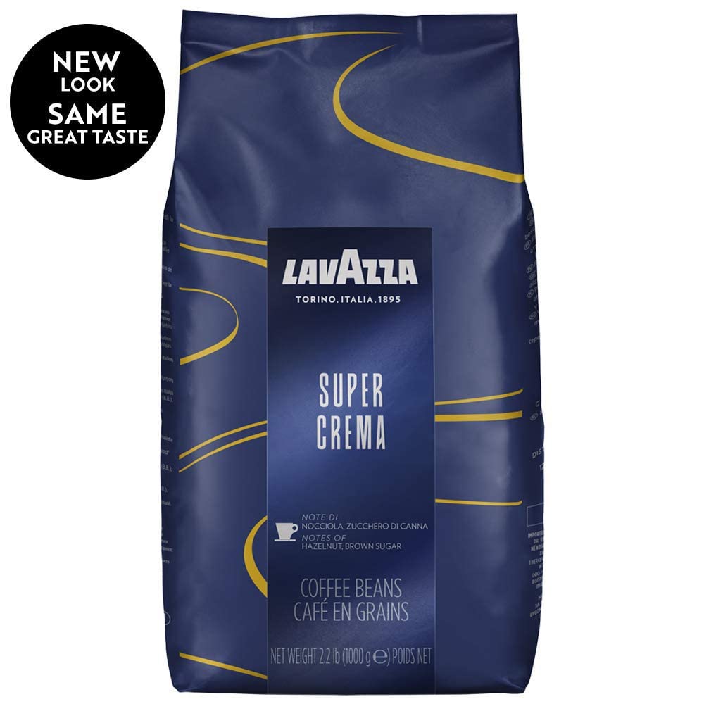 Lavazza Super Crema Whole Bean Coffee, Medium Espresso Roast, Arabica & Robusta, 2.2 lb Bag, Pack of 8