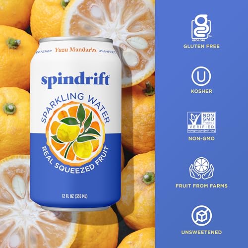 Spindrift Sparkling Water  Yuzu Mandarin Flavored  Made with Real Squeezed Fruit  12 Fl OZ Cans  Pack of 24 (Only 6 Calories per Can)